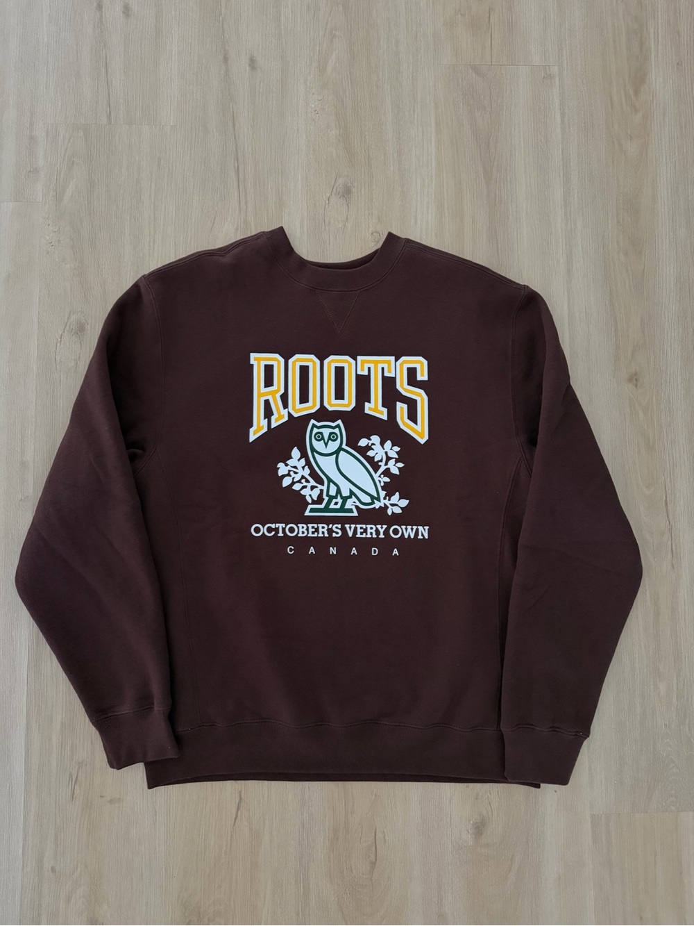 Roots x October's Very Own Brown Crewneck, Size Medium